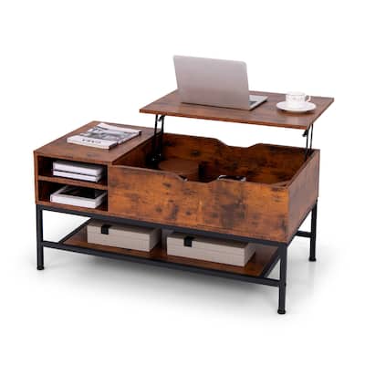 Gymax Lift Top Coffee Table w/ Hidden Compartment & Removable Storage