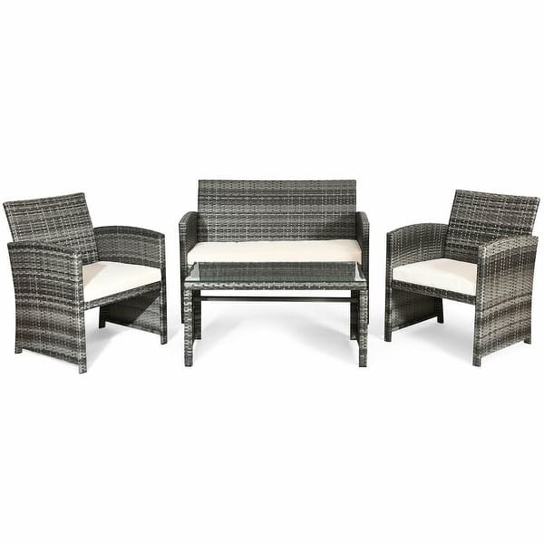 Shop Costway 4 Pc Rattan Patio Furniture Set Garden Lawn Sofa Cushioned Overstock 15801777