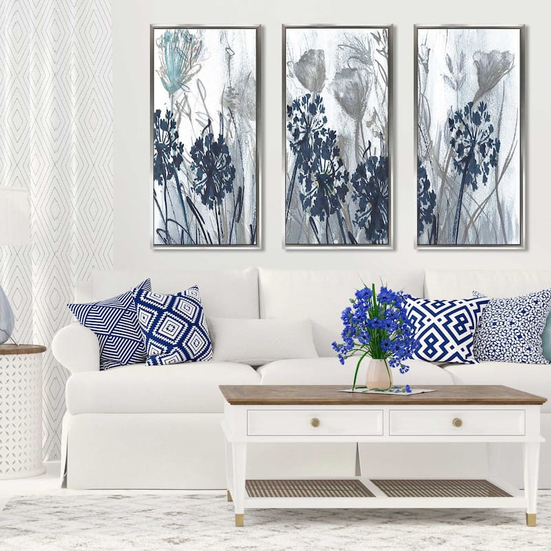 "Indigo Field Susan Jill" Print in Floating Canvas, Set of 3 - Blue
