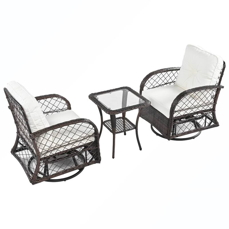 3PCS Rattan Swivel Chair and Table Set