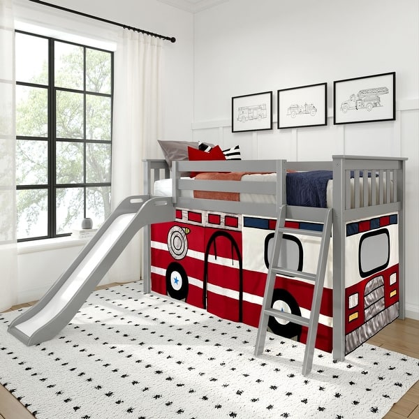 Max and Lily Classic Twin-Size Low Loft with Easy Slide and Curtain