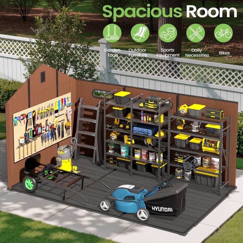 8X12 FT All-Weather Waterproof Plastc Outdoor Resin Storage Shed Windows Lockable Door with Floor for Patio Furniture and Tools