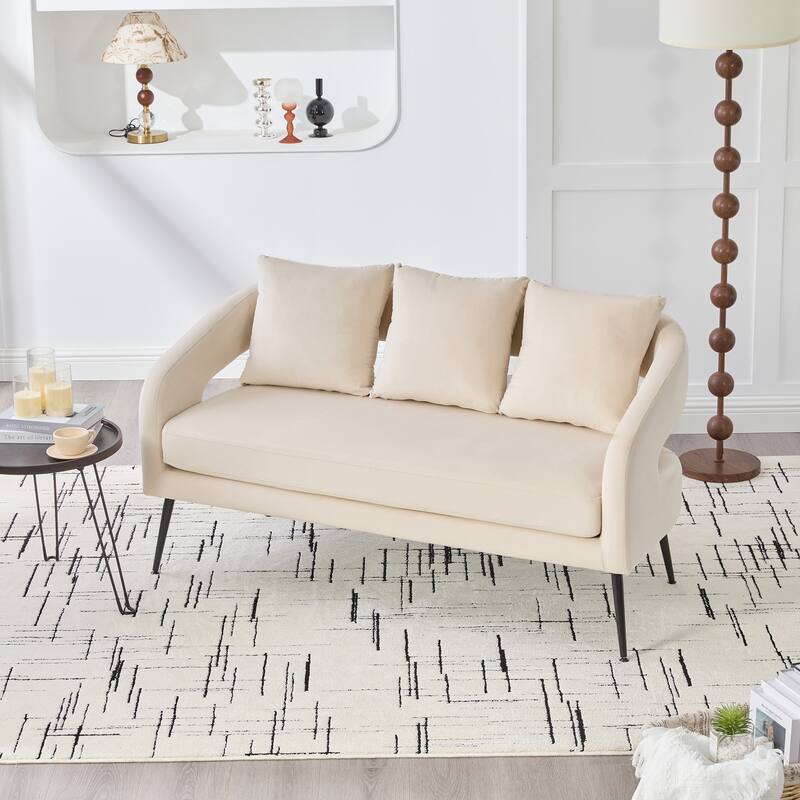 Upholstered Loveseat Settee, Recliner Sofa with 3 Pillows, Sofa Couch Chaise Lounge Sofa with Metal Legs