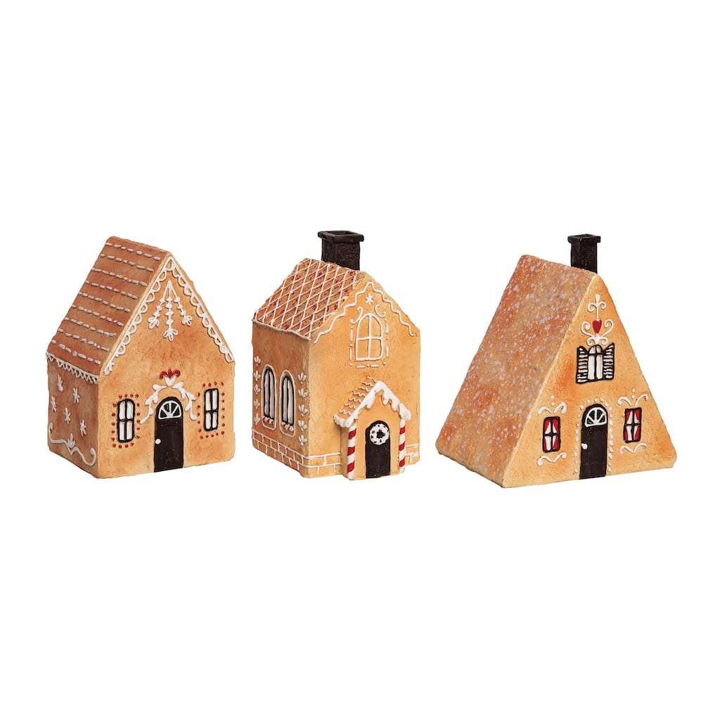 Transpac Resin Gingerbread House Figurine Set of 3 Christmas Home Decorations