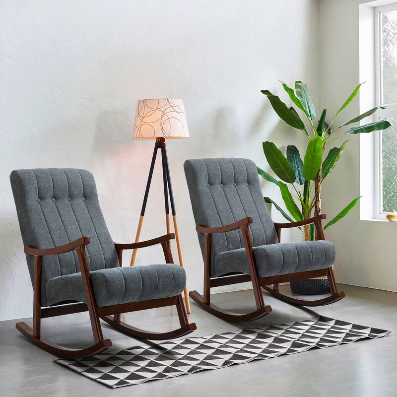 AVAWING Upholstered Rocking Chair Modern High Back Armchair Set of 2 - Slate Grey