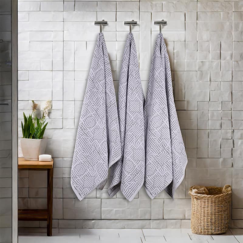 Superior Jasper Cotton Modern Geometric Jacquard Bath Towel Set of 3