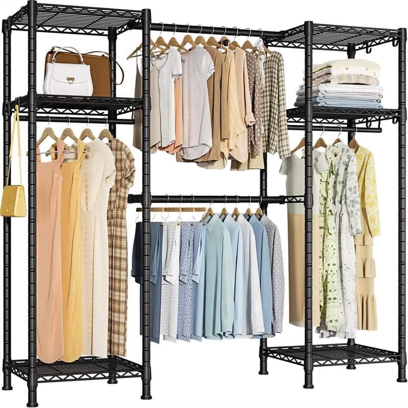 Industrial Pipe Clothes Rack with Top Shelf - 14.5"D x 72"W x 71.2"H - Black