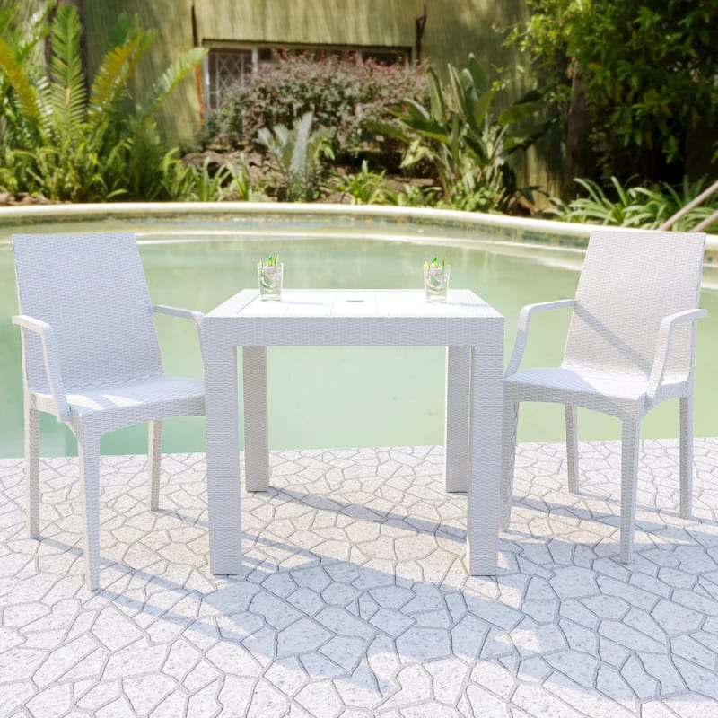 Mace Polypropylene Stackable Armrest Patio Dining Chair with Woven Design for Outdoor Dining Patio Indoor Gatherings