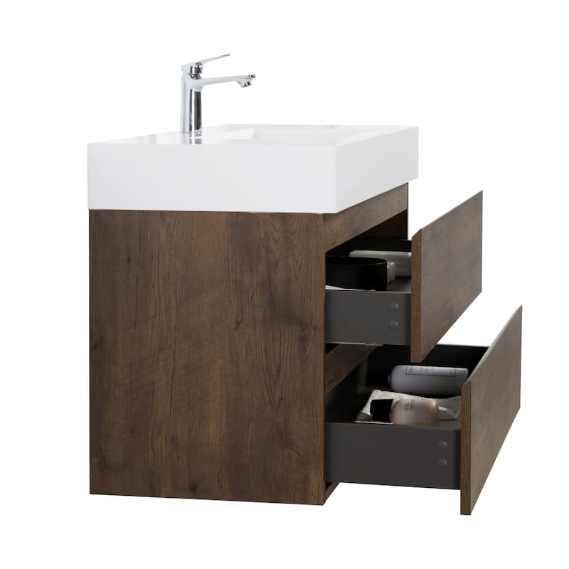 GDFStudio - Naomi Modern Floating Bathroom Vanity with Silent Drawers and Pre-Assembled One-Piece Sink