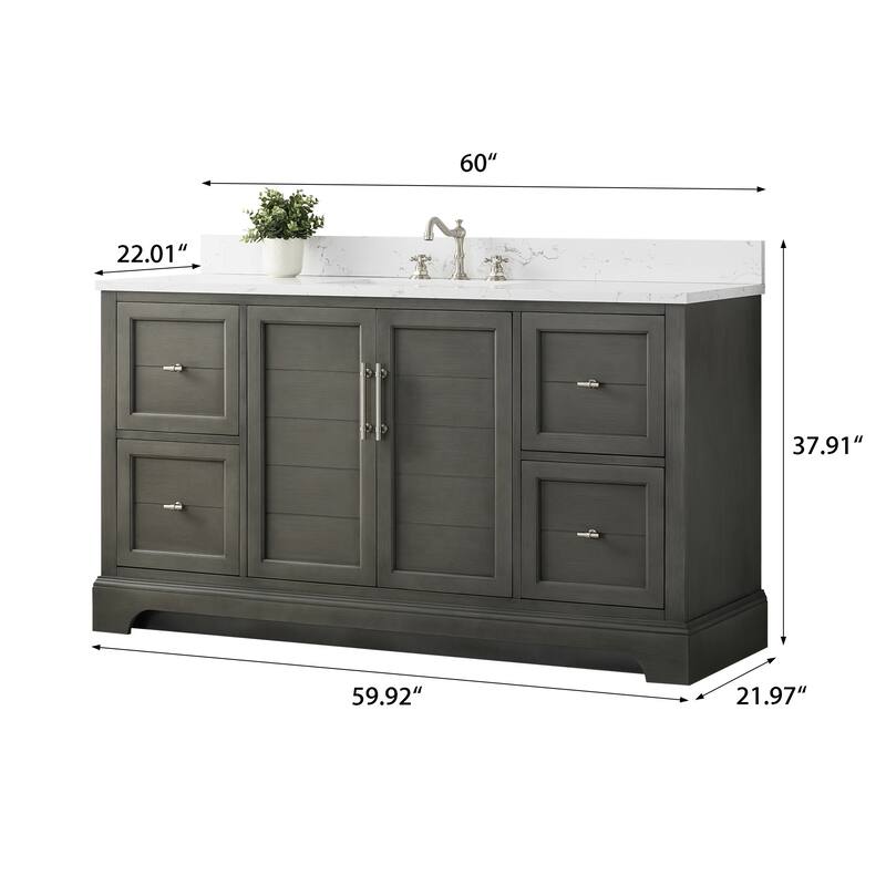 Vanity Art 60" Single Sink Bathroom Vanity with Top & Backsplash