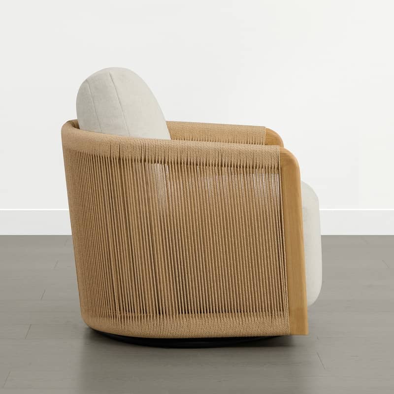 Spruce & Spring Boho Braid Swivel Accent Chair with Woven Paper Rope Armrests&Wood-Look Metal Frame