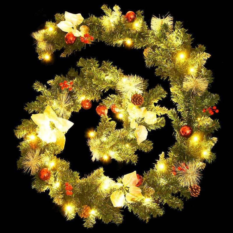 vidaXL Christmas Garland Holiday Artificial Xmas Garland with LED Lights PVC - 8.9'