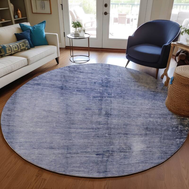 Machine Washable Indoor/ Outdoor Chantille Solid Ombre Rug - Navy - 8' x 8'