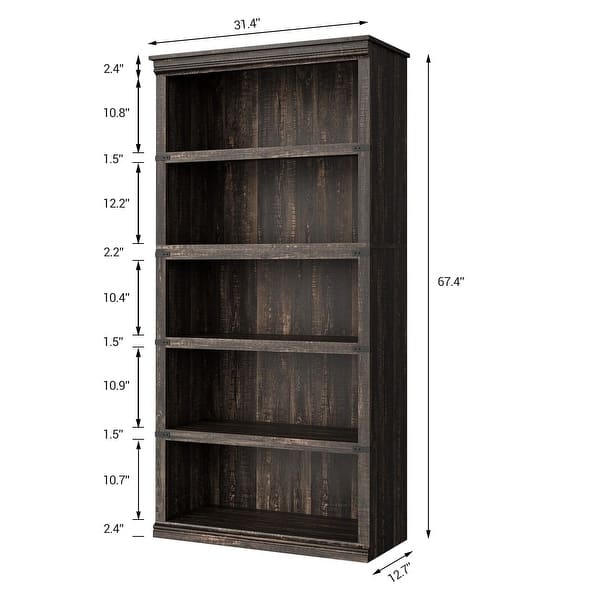 slide 2 of 26, 71" Tall Book Case Wooden 5 Shelf Bookcase