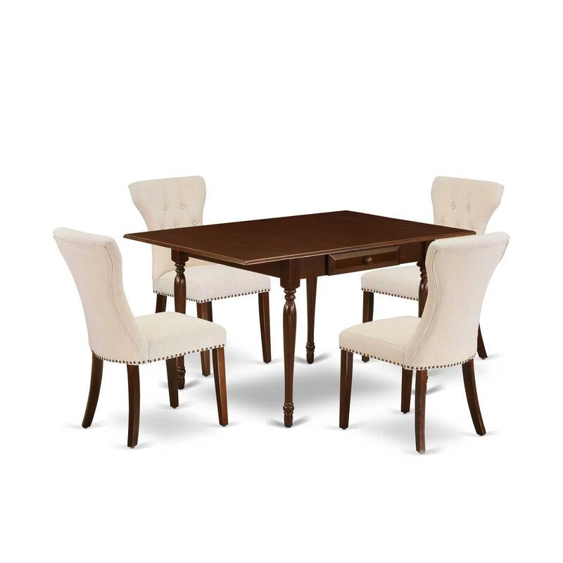5-Piece Mahogany Finish Solid Wood Top - Button Tufted Dining Room Set - Seats 4
