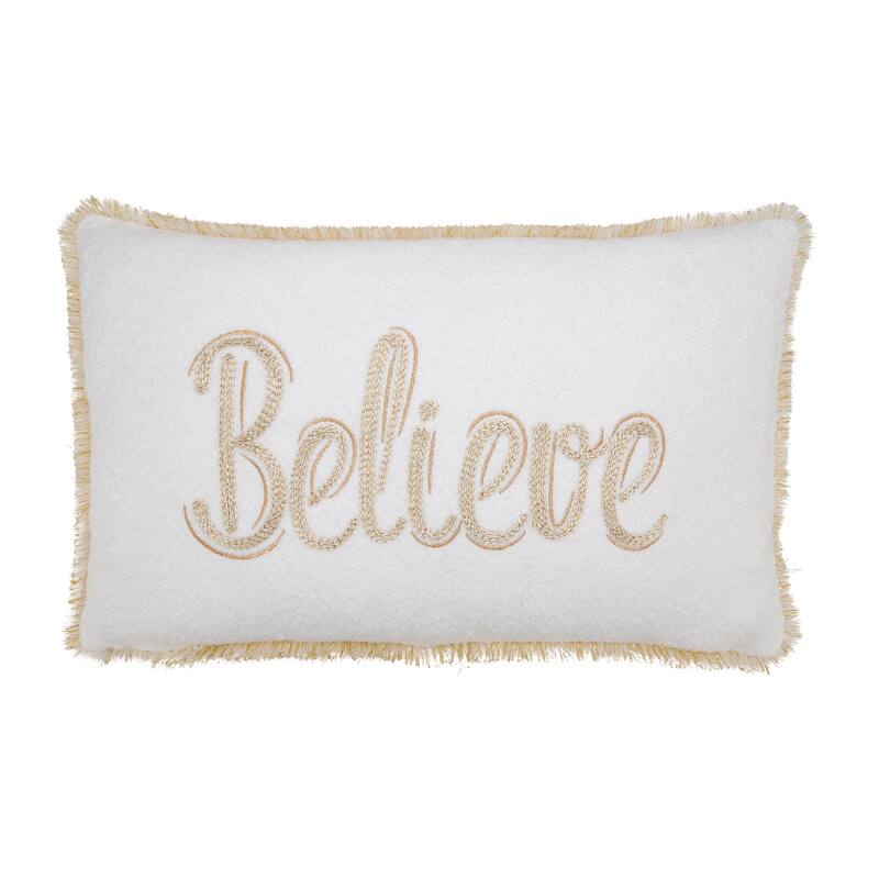 Believe Throw Pillow - 12"x20" - Feather Down - Ivory