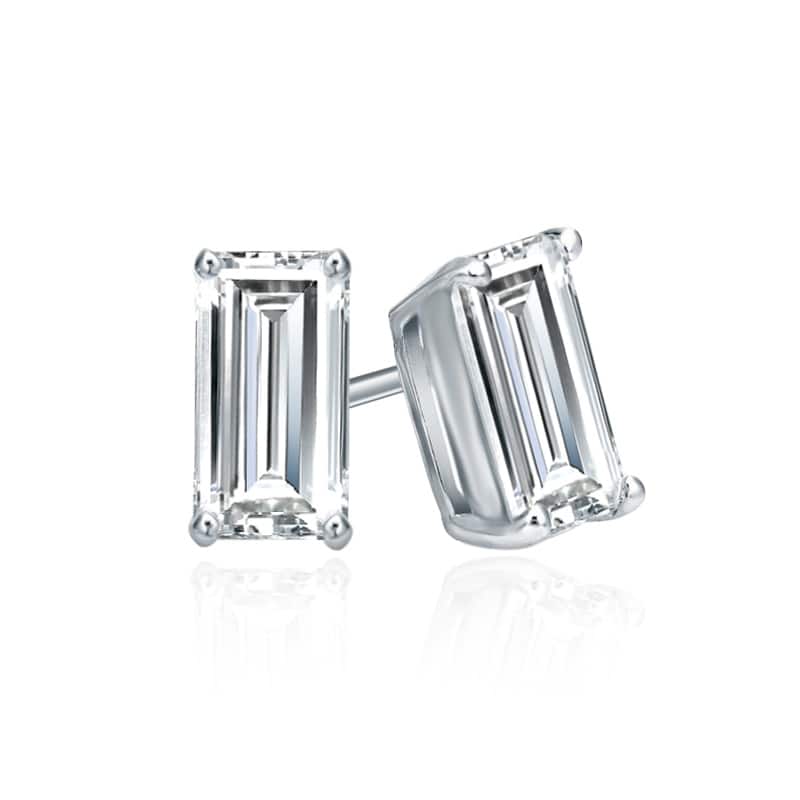 Auriya 14k Gold Lab Grown Baguette Diamond Stud Earrings 0.50 to 5.00 ct. tw. 4-Prong Basket Screw-Back (F-G VS) - White - 1.00 ct. tw.