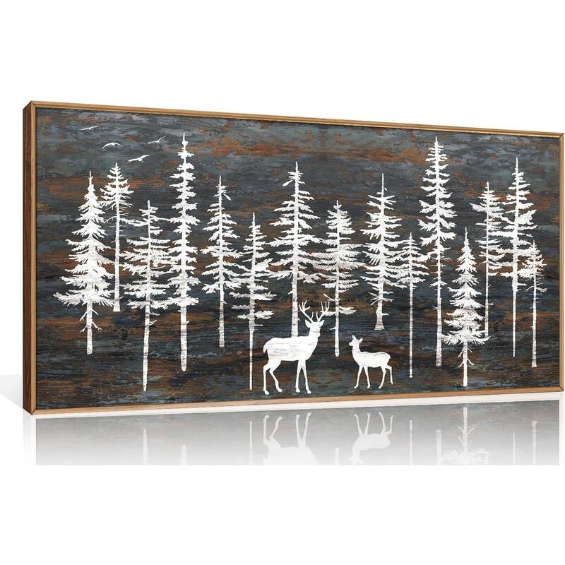Minimalist Woodland Art Painting, Retro Tree Landscape - 20 x 40