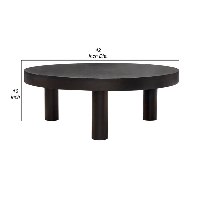 Reny Cocktail Coffee Table, 42 Inch Round Black Acacia Wood Top, Iron Legs