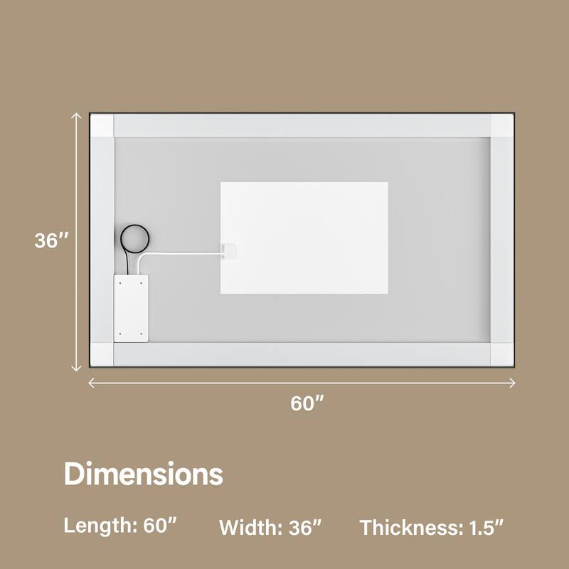 Black LED Bathroom Mirror with Tempered Glass, Anti-Fog and Dimmable