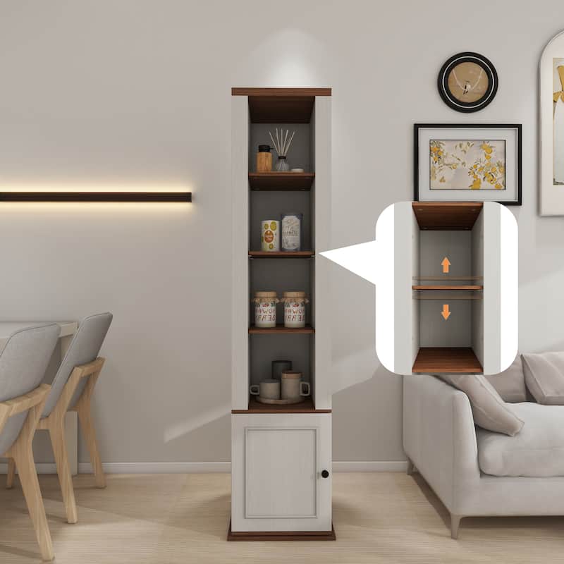 360°Rotating Storage Cabinet with Full-Length Mirror,total of 8 open shelves on both sides,One Side Hooks,1 Door with a Shelve