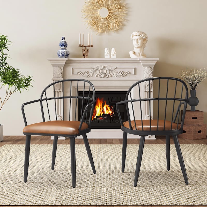 Christopher Knight Home Indoor Dining Chair With Metal Legs - Set of 2 - Brown + Black