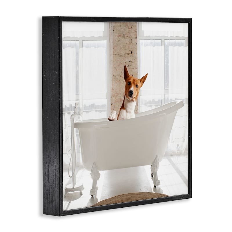 Stupell Happy Dog in Bathroom Tub Framed Giclee Art Design By CAD Designs