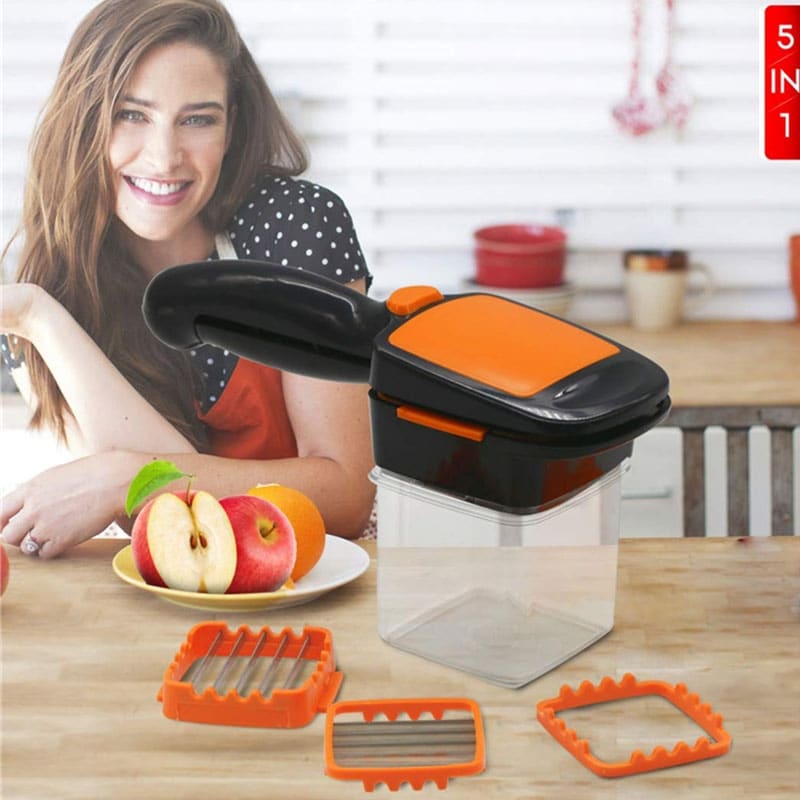 5 in 1 Multifunctional Quick Stainless Food Fruit Vegetable Cutter Slicer  Chopper Nicer Dicer with Container Green Orange - Overstock - 31727257