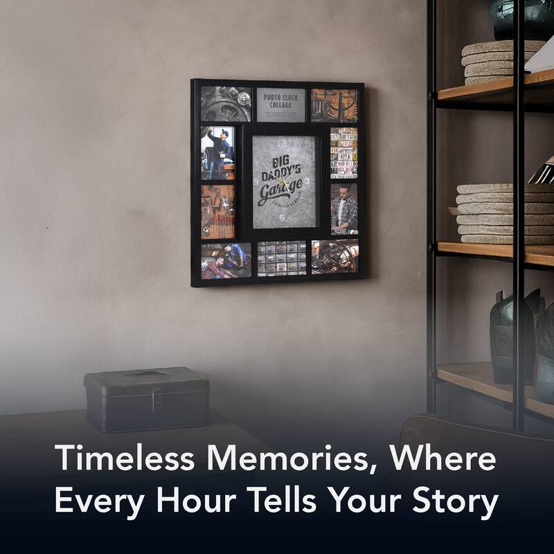 American Art Decor Picture Frame Collage Wall Clock 12 Photo Display Slots