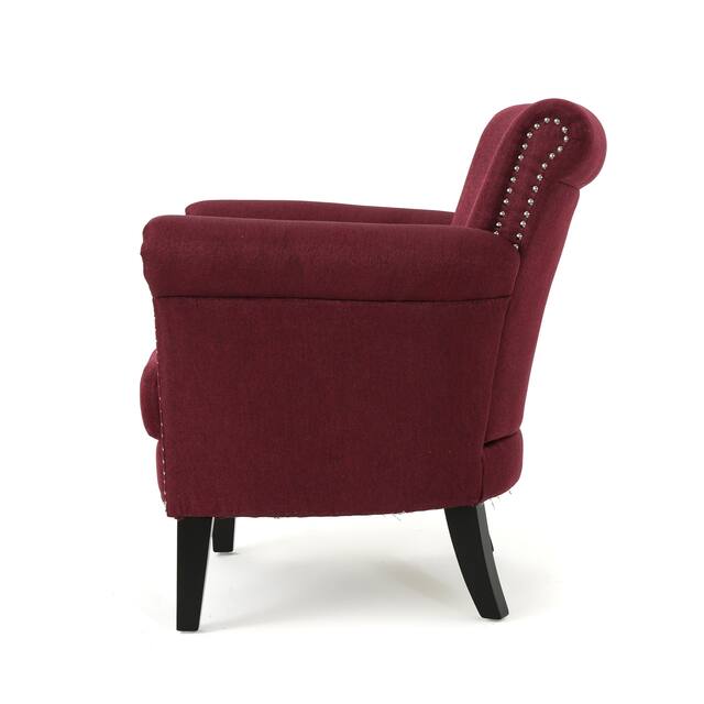 Brice Contemporary Scroll Arm Club Chair with Nailhead Trim by Christopher Knight Home