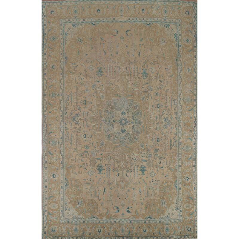 Distressed Tabriz Persian Vintage Area Rug Handmade Wool Carpet - 7'10"x 11'9"