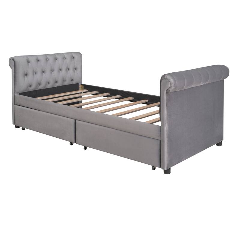 Twin Size Upholstered Daybed with Drawers, Wood Slat Support, and Elegant Design