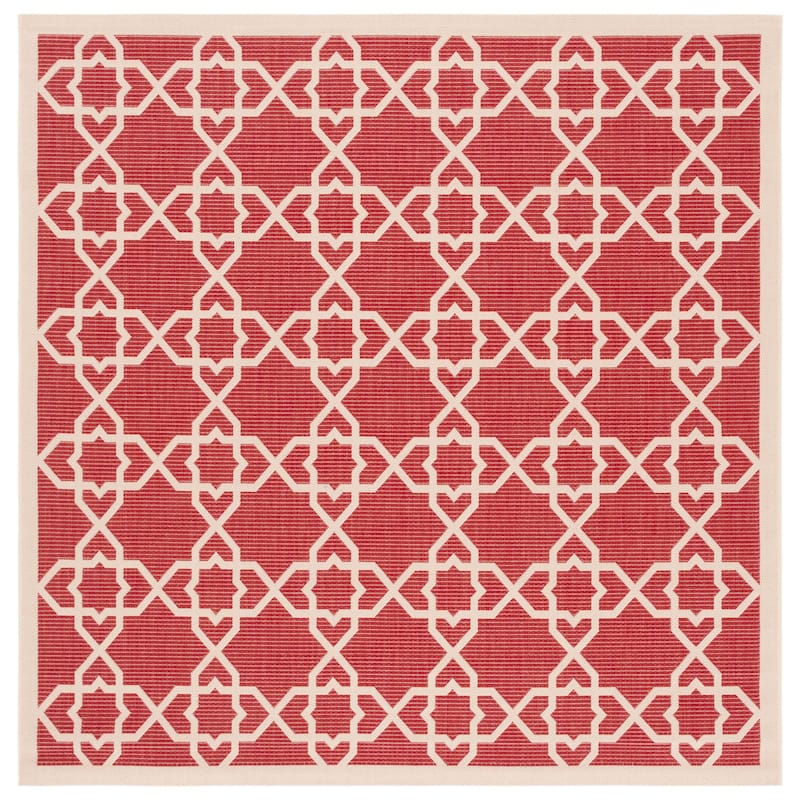 SAFAVIEH Courtyard Hanifa Trellis Indoor/ Outdoor Waterproof Patio Backyard Rug - 7'10" Square - Red/Beige