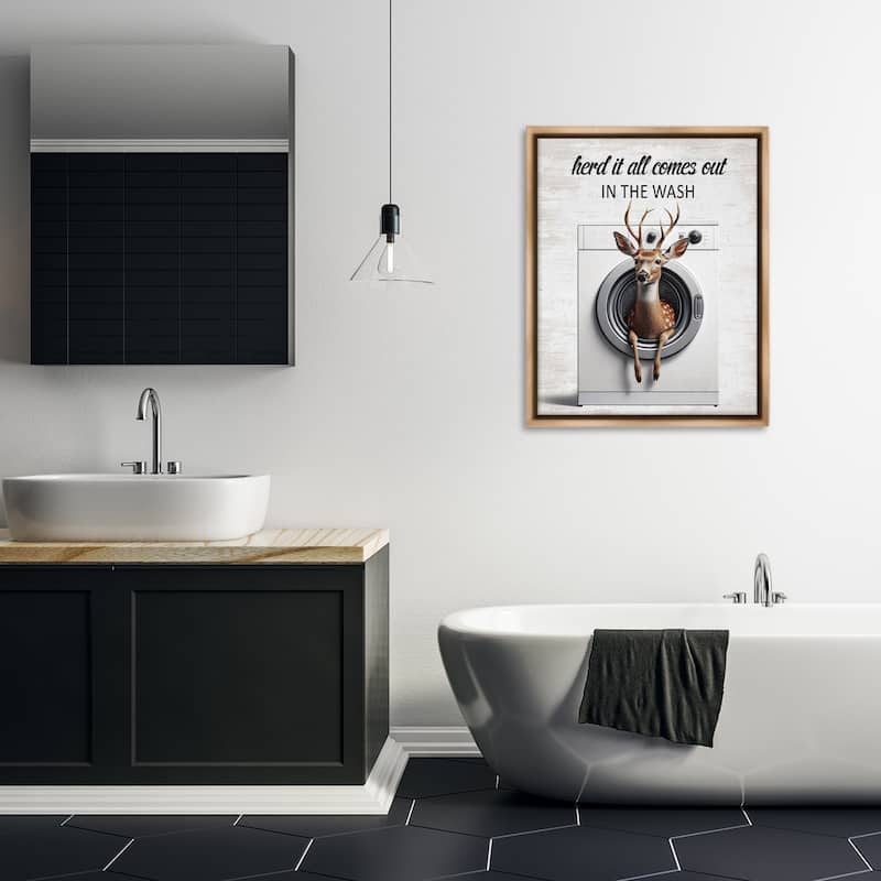 Stupell Herd It Comes Out In Wash Framed Floater Canvas Wall Art Design By Lettered and Lined