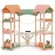 preview thumbnail 10 of 8, Hoenyjoy Kids Wooden Dollhouse Aged 3-8 Years Old with 32PCS Realistic - Pink+Green+Natural - See Details