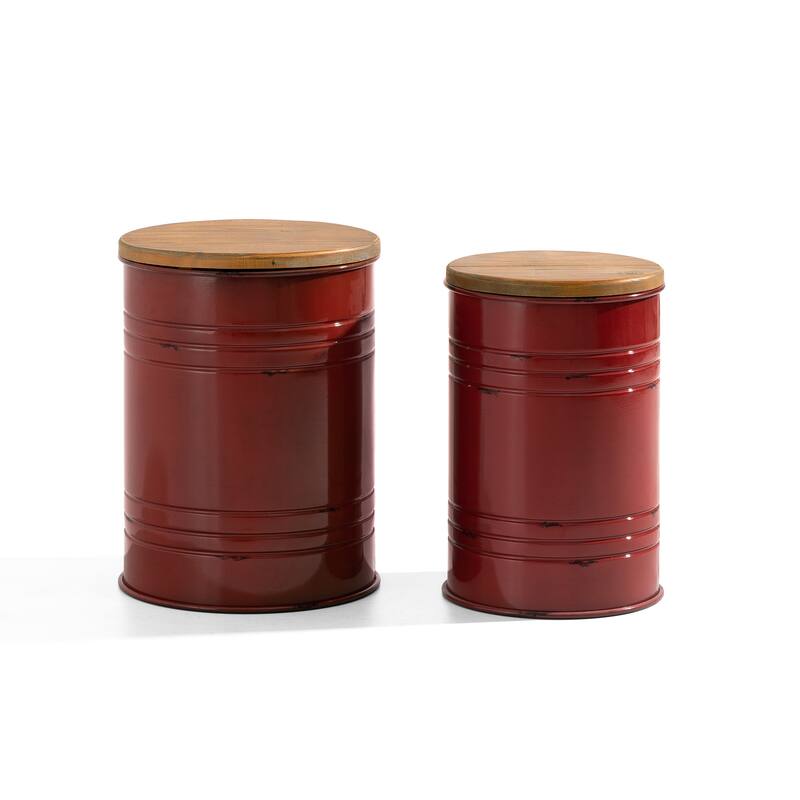Glitzhome Industrial Farmhouse Round Storage Side Tables (Set of 2)