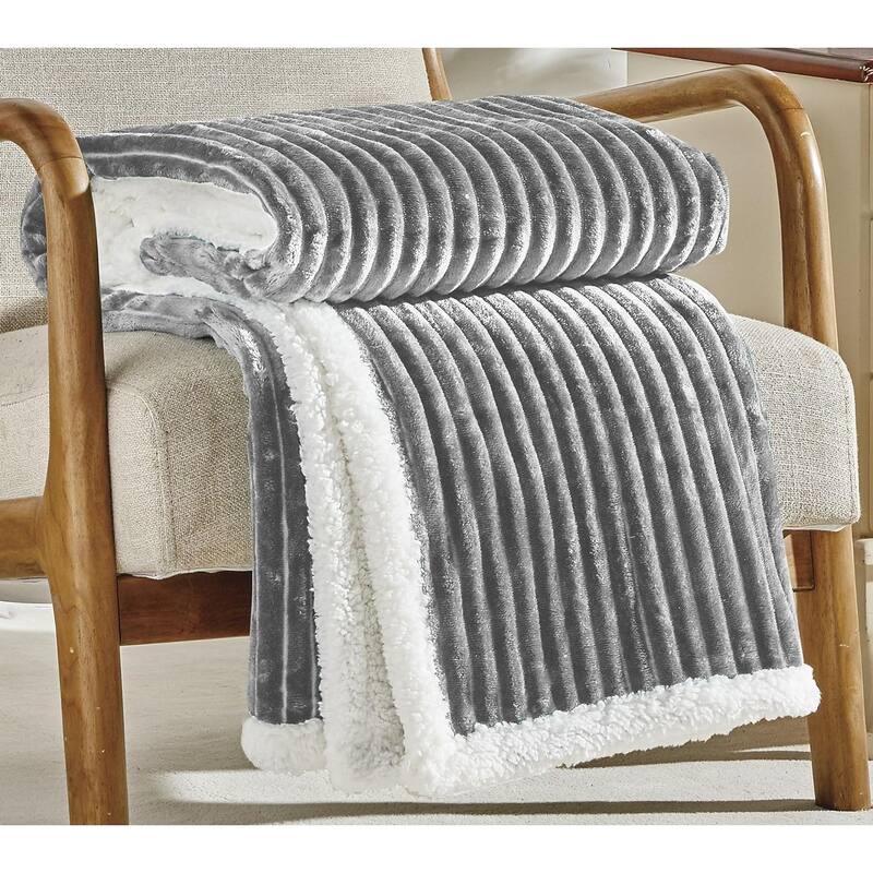 Ultra Lush Reversible Sherpa Corduroy Throw Blanket (50" x 60") - Purple
