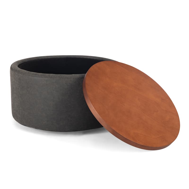 Christopher Knight Home - Mollet Modern 30" Round Hidden Storage Ottoman with Removable Wooden Lid & Rolling Wheel Casters