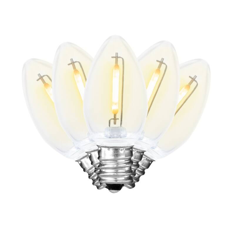 25 Pack LED C7 Plastic Filament Outdoor Christmas Replacement Bulbs, Warm White - Clear