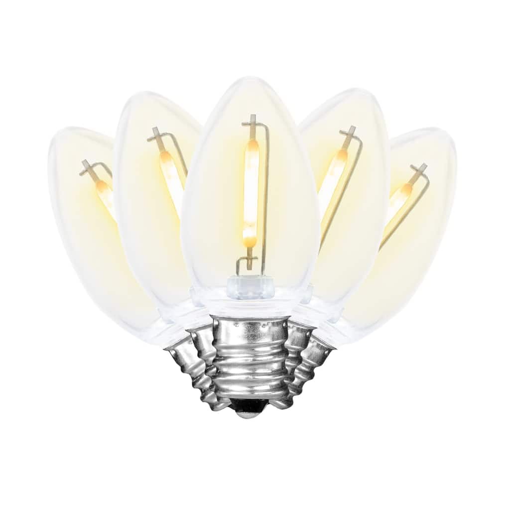 25 Pack LED C7 Plastic Filament Outdoor Christmas Replacement Bulbs, Warm White