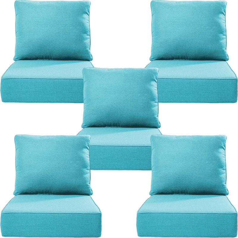 Luxury 6" Outdoor Cushions for Patio Furniture, 24x24x6 Cushion Set, Fade Resistant Replacement Cushions with Removable Cover - Pale Blue - 5 Set