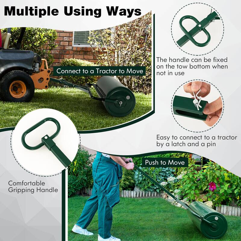 Gymax Lawn Roller Push/Tow Behind a Tractor Sod Drum Roller for Park