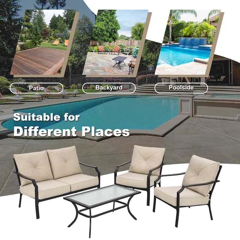 4 PCS Patio Furniture Set Cushion Sofa Loveseat Sectional Garden Deck - 54'' x 33'' x 34''
