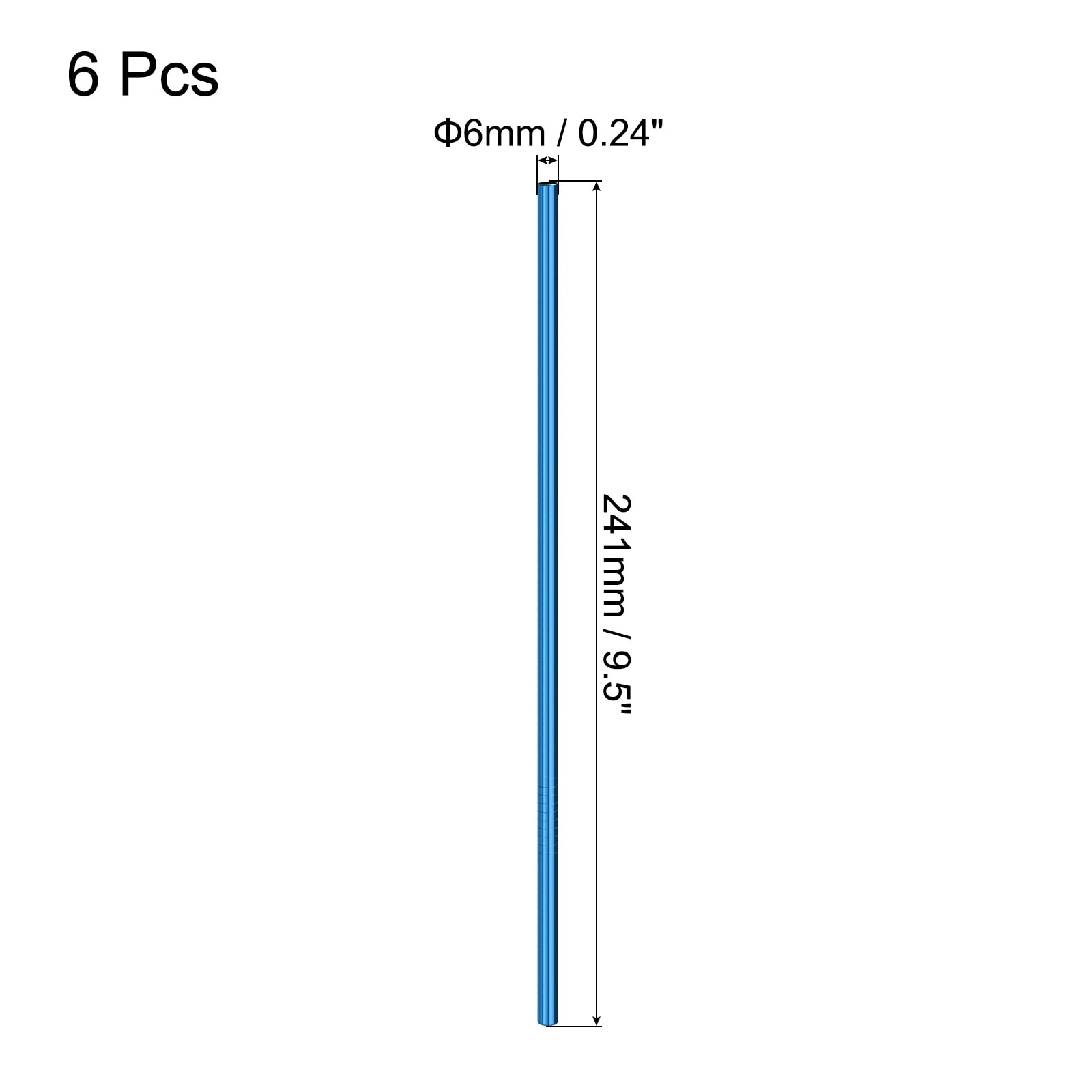 Reusable Metal Straws 6Pcs, Stainless Steel Straight Straw 9.5