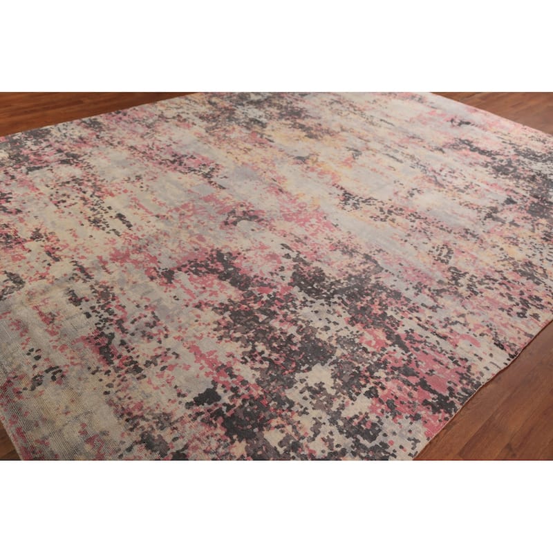 Modern Abstract Indian Rug Hand-Knotted Oriental Wool Carpet - 8'11"x 11'11"