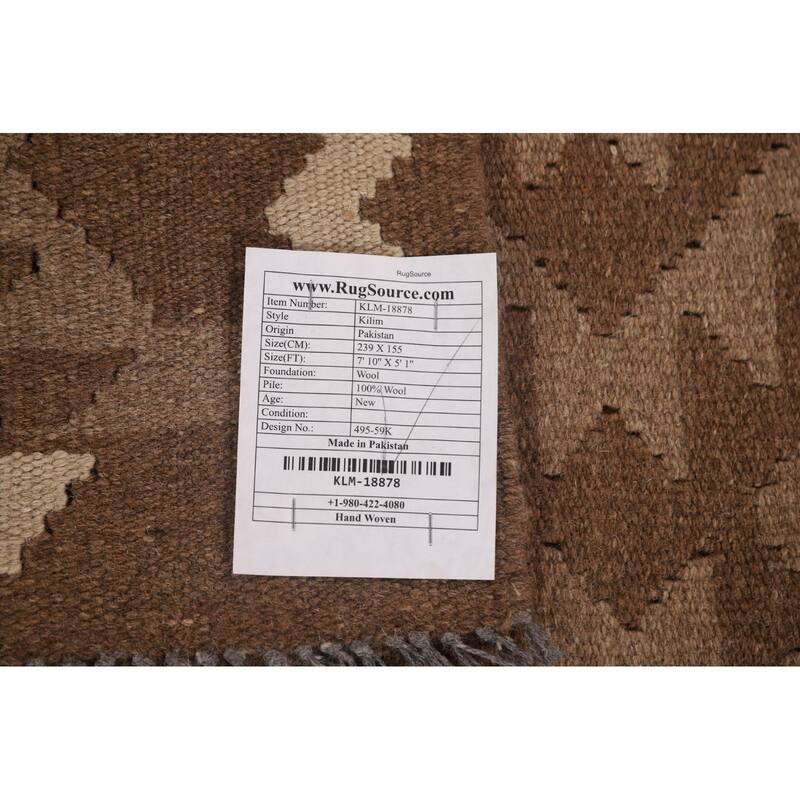 Geometric Kilim Reversible Area Rug Flat-weave Bedroom Wool Carpet - 5'1" x 7'10"