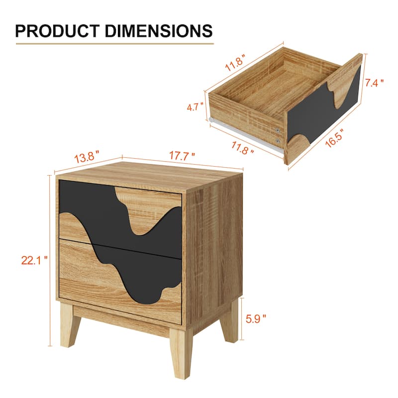 2 Drawer Dresser End Table Bedside Furniture 2 Set Nightstand