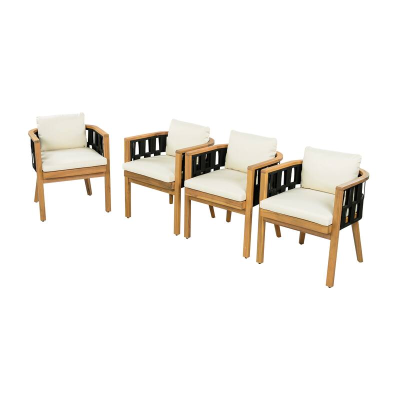Christopher Knight Home - Modern 5-Piece Outdoor Patio Dining Set with Woven Rope Acacia Chairs and Round Slatted Dining Table