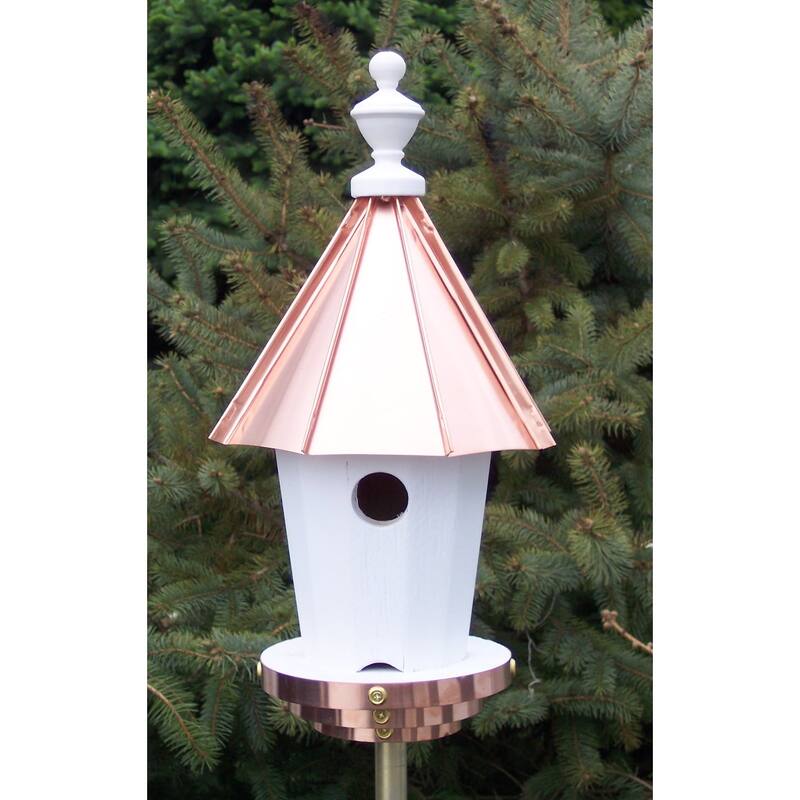 Round Blue Bird House with Copper Roof