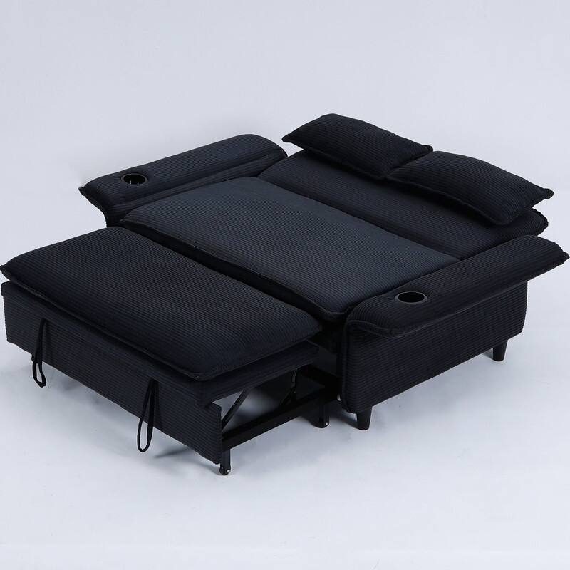 65.7" Corduroy Upholstered Pull-out Sofa With Cup Holder